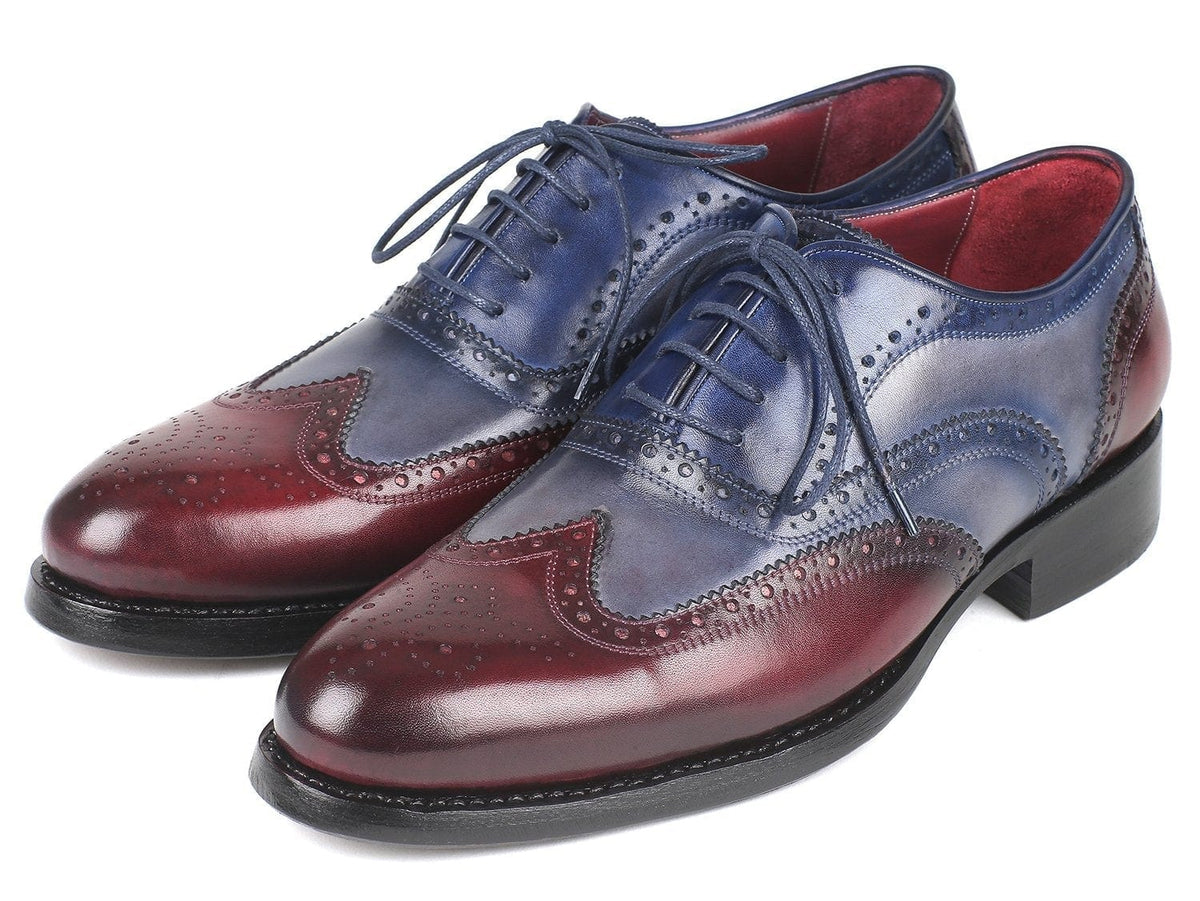 PAUL PARKMAN Paul Parkman Wingtip Oxfords Goodyear Welted Bordeuax Grey Blue (ID#BR027GRBL)
