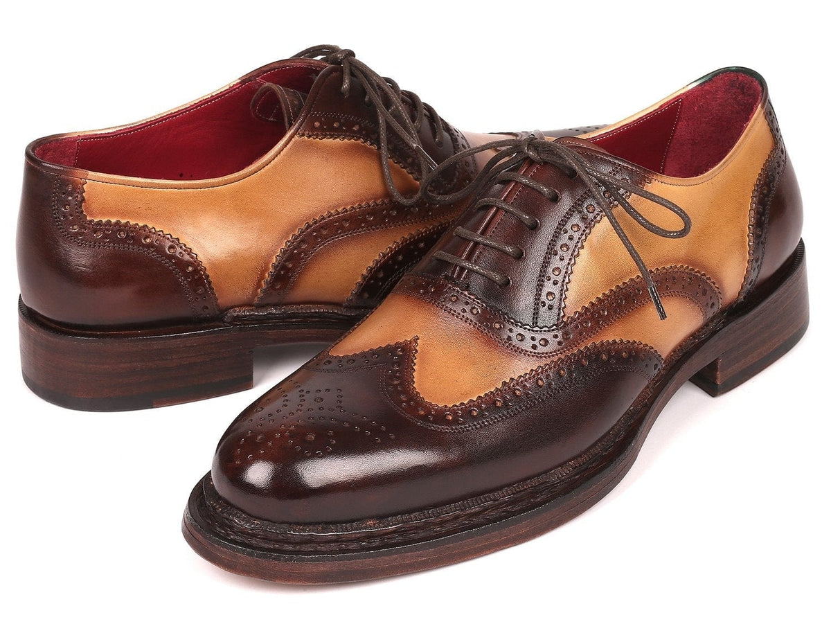 PAUL PARKMAN Paul Parkman Wingtip Oxfords Goodyear Welted Brown & Beige (ID#027-BJBRW)
