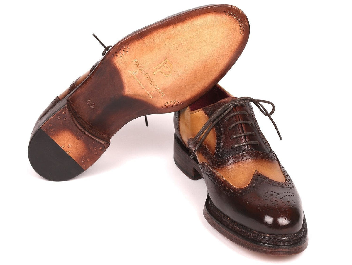 PAUL PARKMAN Paul Parkman Wingtip Oxfords Goodyear Welted Brown & Beige (ID#027-BJBRW)
