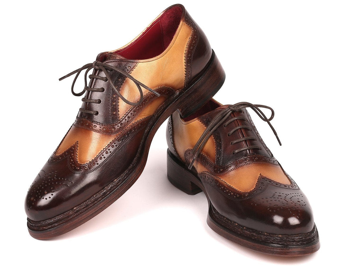 PAUL PARKMAN Paul Parkman Wingtip Oxfords Goodyear Welted Brown & Beige (ID#027-BJBRW)