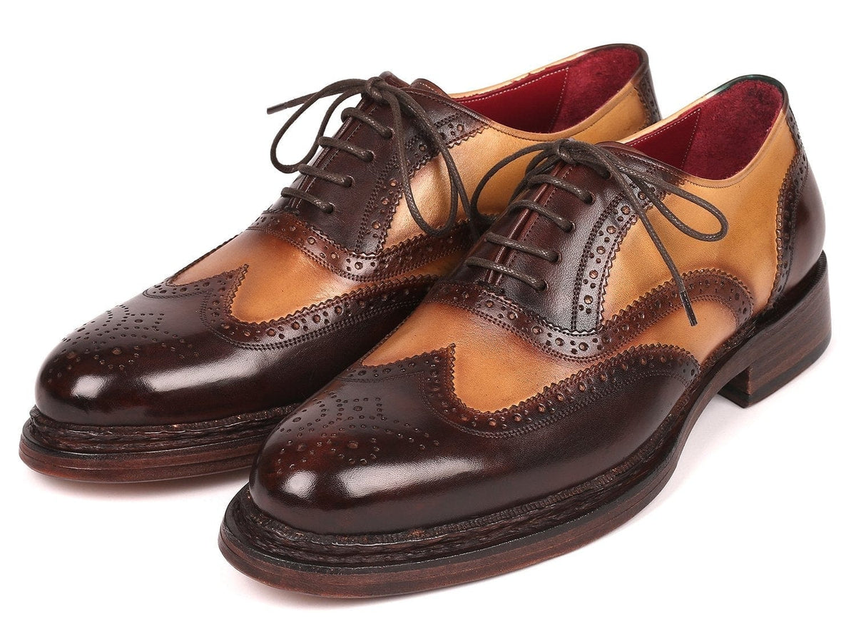 PAUL PARKMAN Paul Parkman Wingtip Oxfords Goodyear Welted Brown & Beige (ID#027-BJBRW)