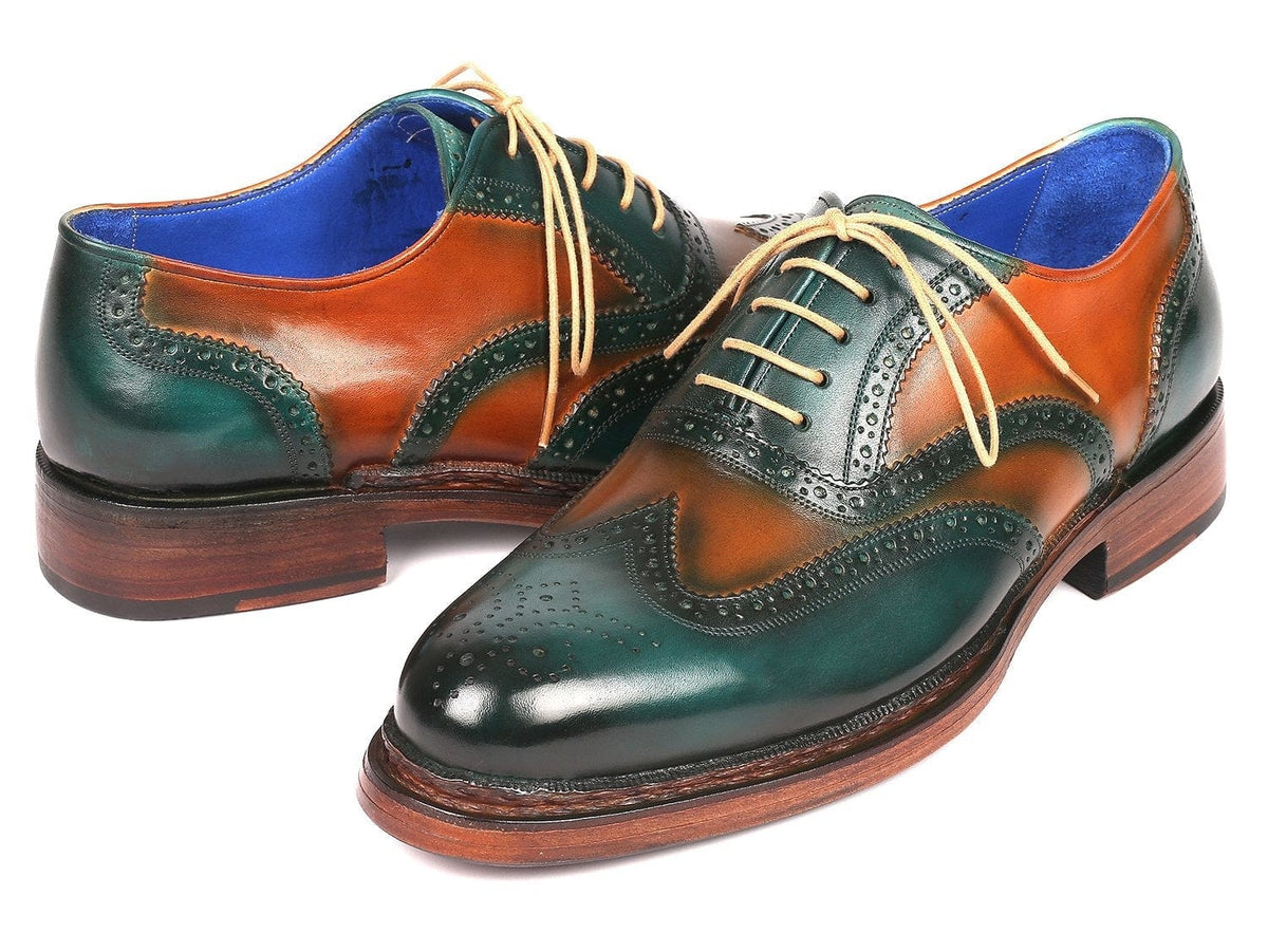 PAUL PARKMAN Paul Parkman Wingtip Oxfords Goodyear Welted Green & Tobacco (ID#027-GRN-TAB)