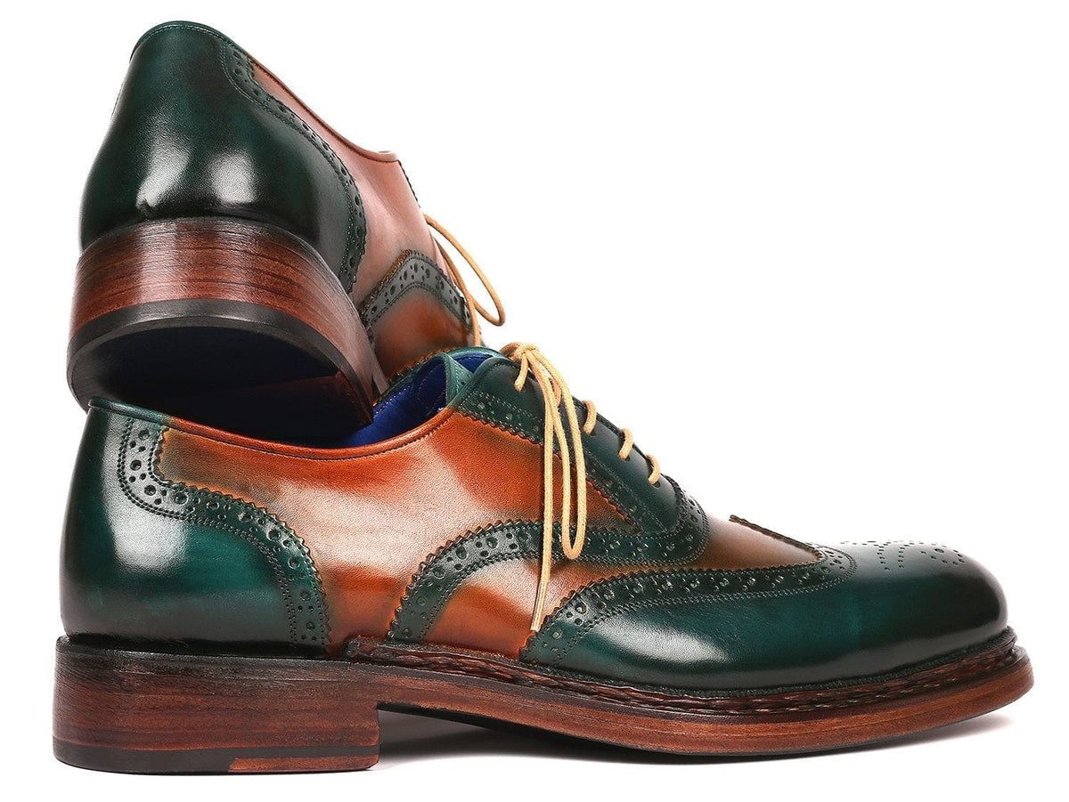 PAUL PARKMAN Paul Parkman Wingtip Oxfords Goodyear Welted Green & Tobacco (ID#027-GRN-TAB)
