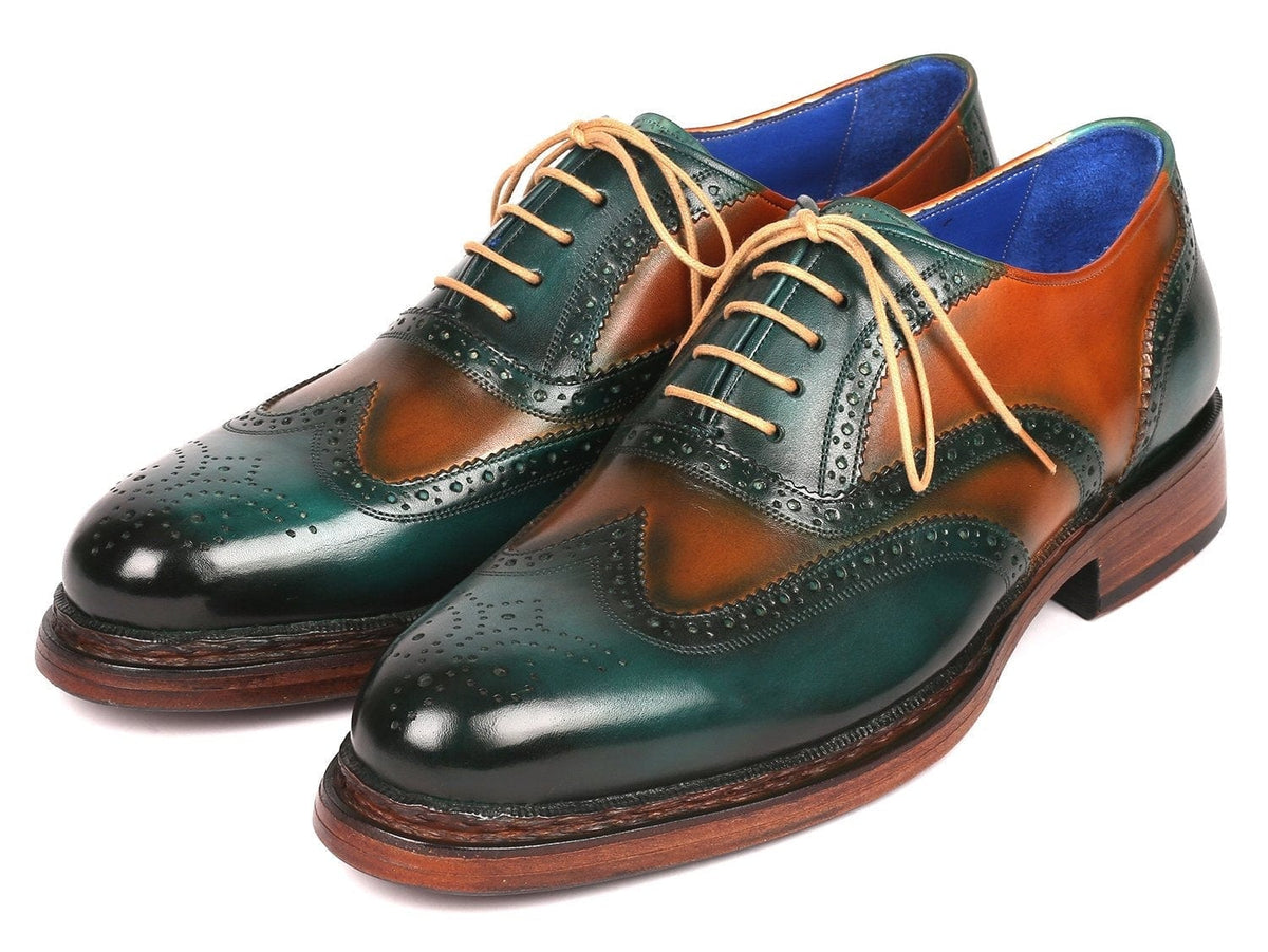 PAUL PARKMAN Paul Parkman Wingtip Oxfords Goodyear Welted Green & Tobacco (ID#027-GRN-TAB)
