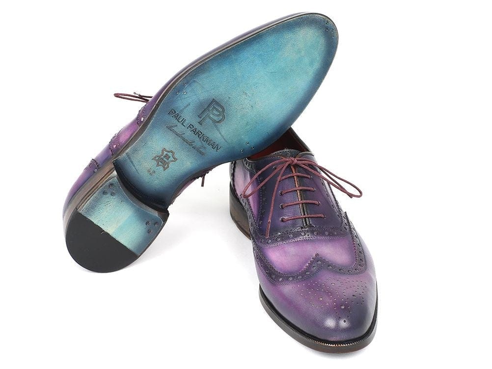 PAUL PARKMAN Paul Parkman Wingtip Oxfords Purple & Navy Handpainted Calfskin (ID#743-PURP)