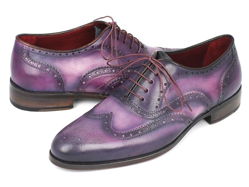 PAUL PARKMAN Paul Parkman Wingtip Oxfords Purple & Navy Handpainted Calfskin (ID#743-PURP)