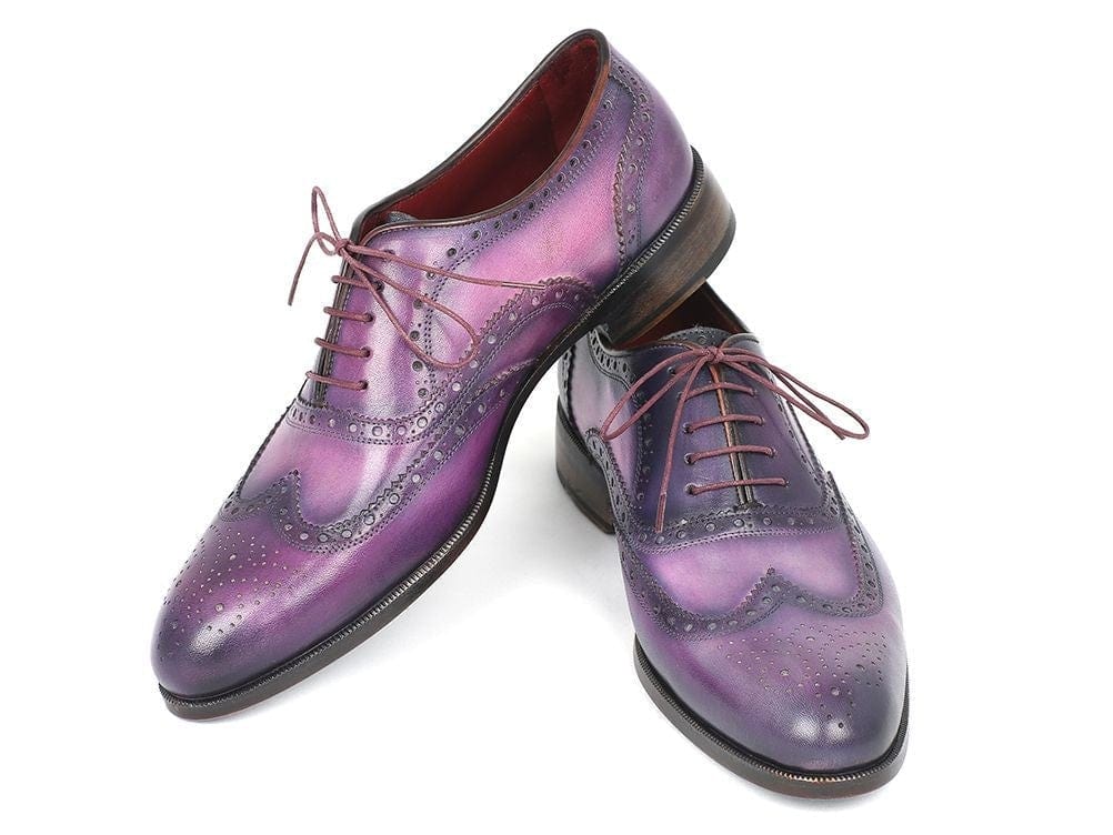 PAUL PARKMAN Paul Parkman Wingtip Oxfords Purple & Navy Handpainted Calfskin (ID#743-PURP)