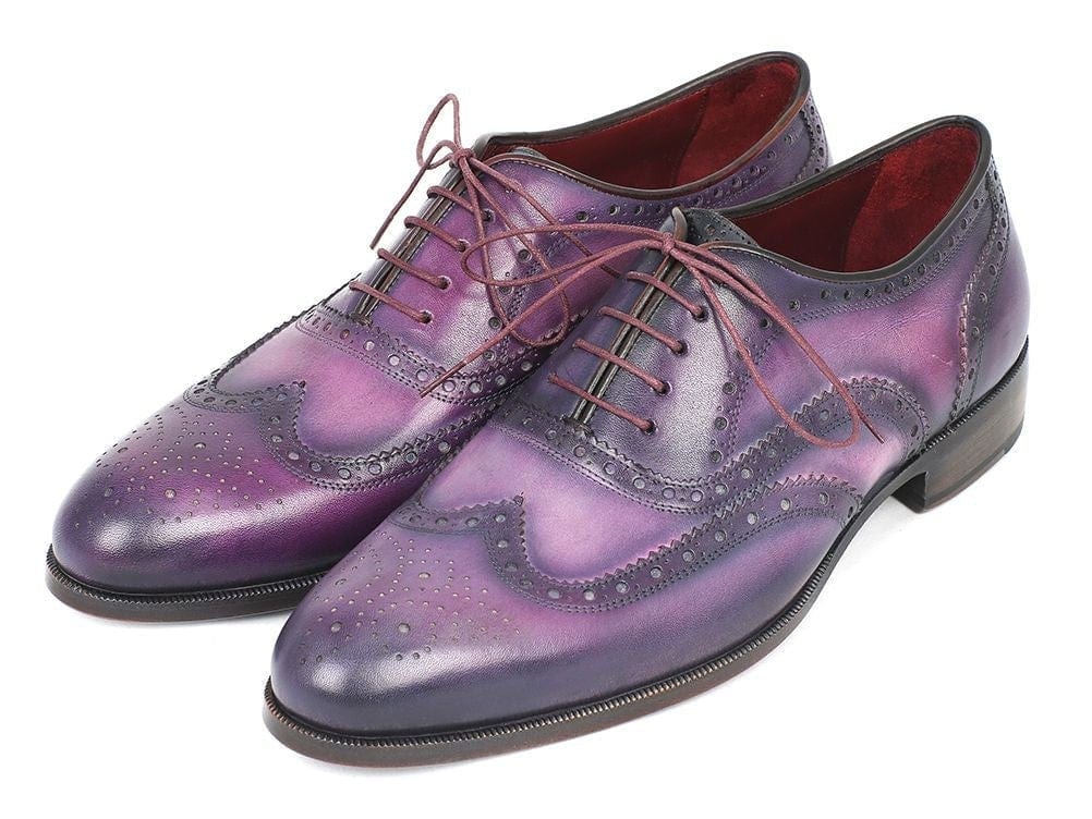 PAUL PARKMAN Paul Parkman Wingtip Oxfords Purple & Navy Handpainted Calfskin (ID#743-PURP)