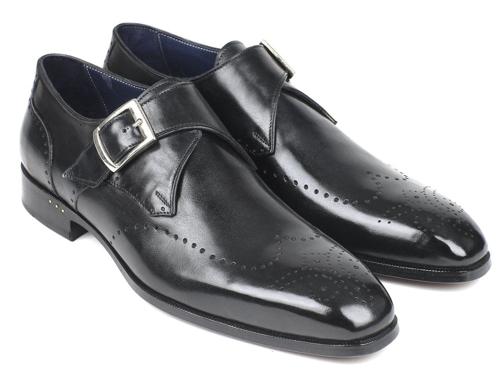 PAUL PARKMAN Paul Parkman Wingtip Single Monkstraps Black (ID#98F54-BLK)