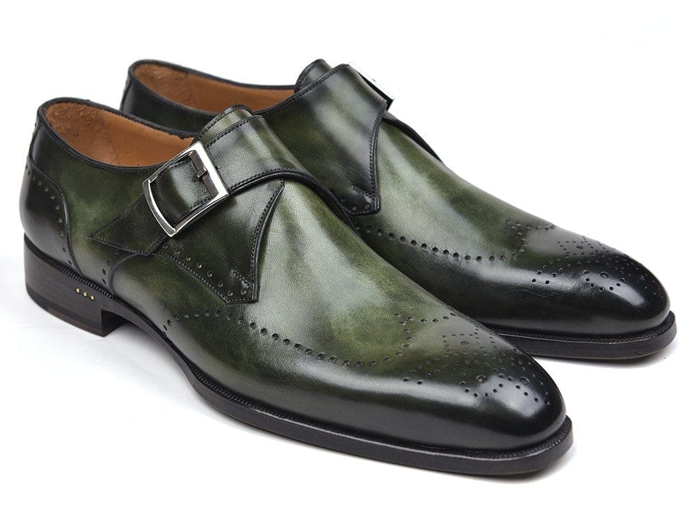 PAUL PARKMAN Paul Parkman Wingtip Single Monkstraps Green (ID#98F54-GRN)