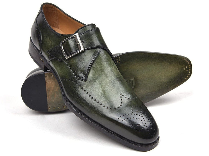 PAUL PARKMAN Paul Parkman Wingtip Single Monkstraps Green (ID#98F54-GRN)