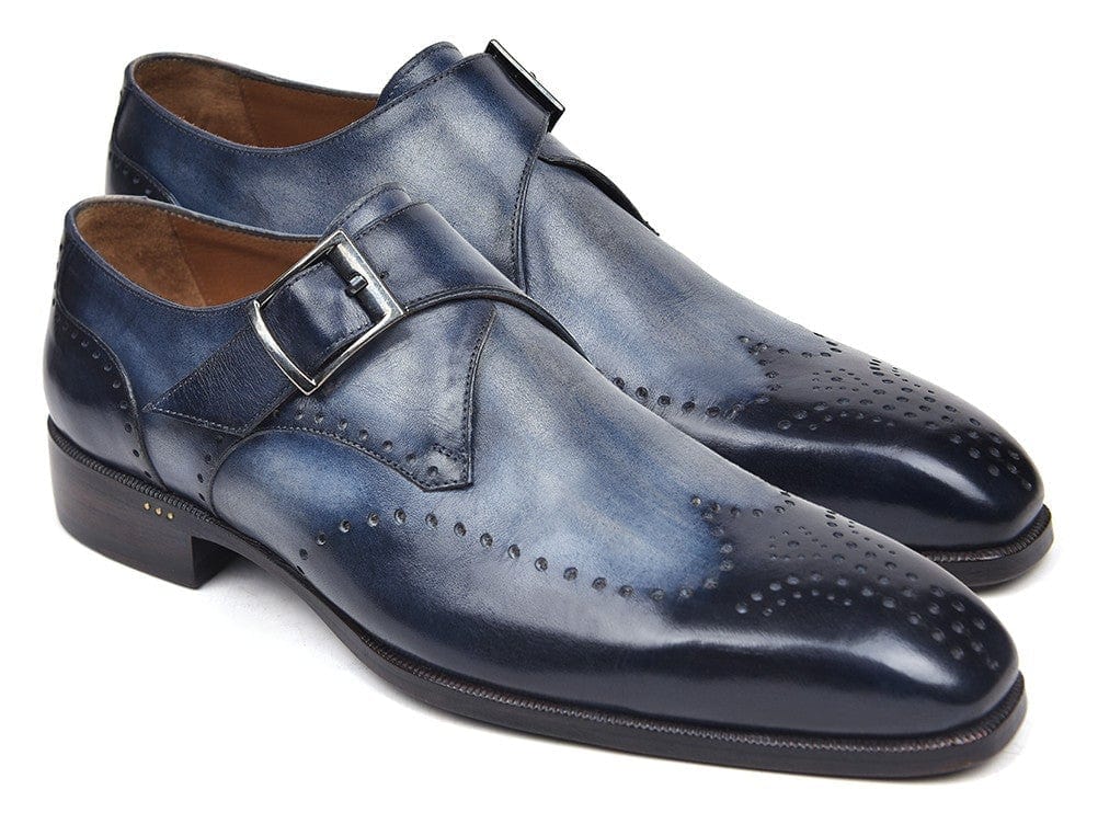 PAUL PARKMAN Paul Parkman Wingtip Single Monkstraps Navy (ID#98F54-NVY)