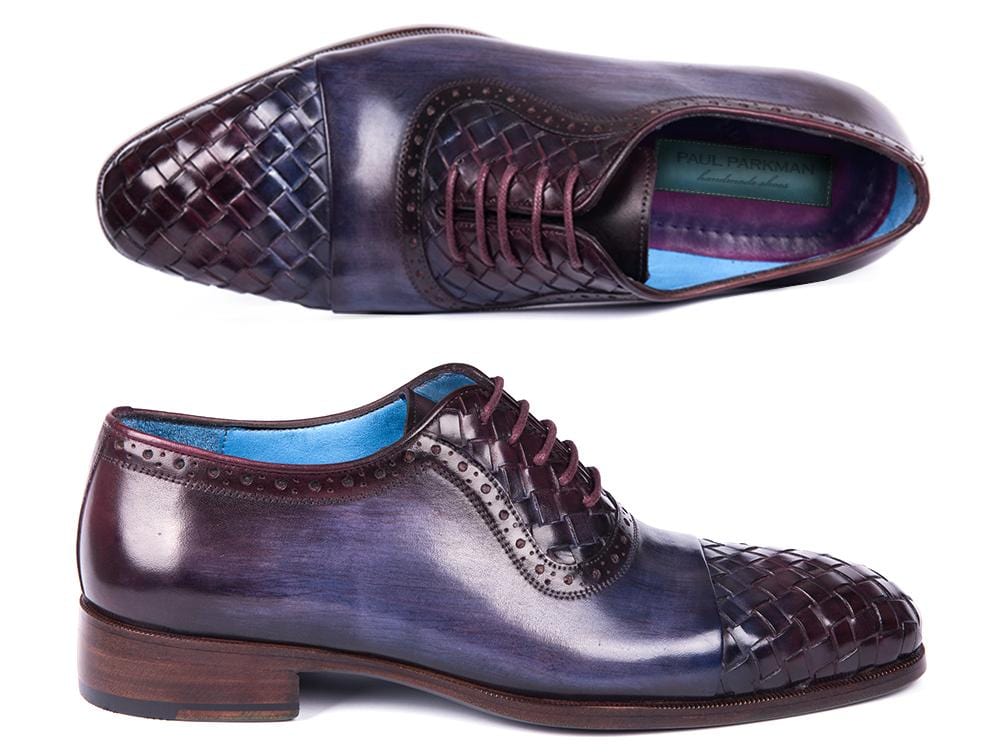 PAUL PARKMAN Paul Parkman Woven Leather Captoe Oxfords Navy & Purple (ID#49851-NAVY)