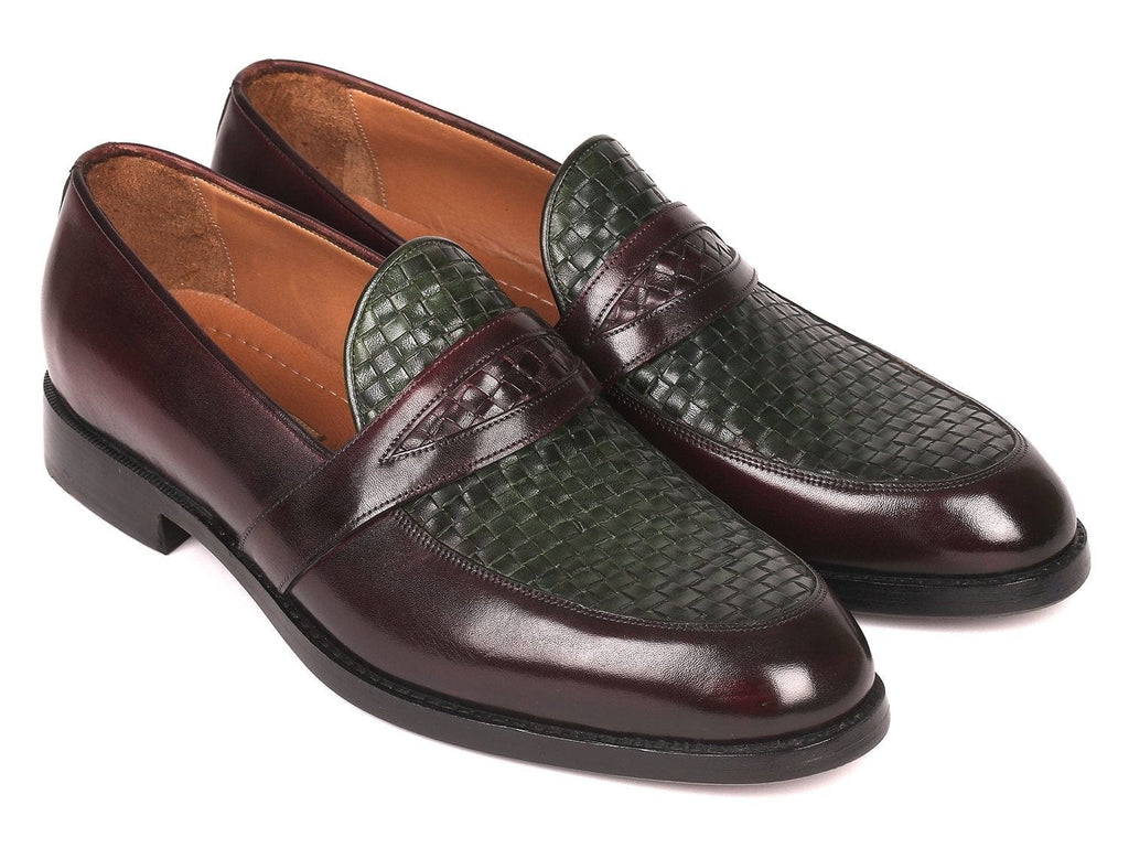 PAUL PARKMAN Paul Parkman Woven Leather Loafers Brown & Green (ID#548LF832)