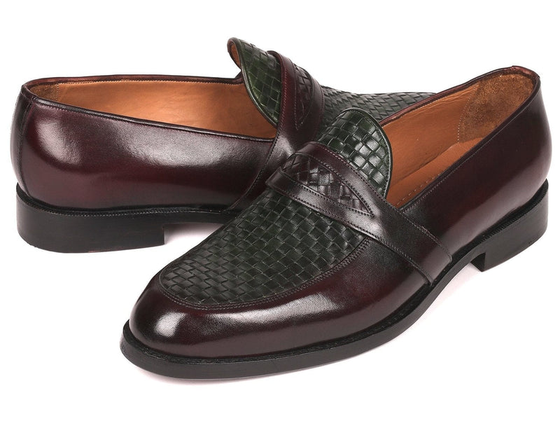 PAUL PARKMAN Paul Parkman Woven Leather Loafers Brown & Green (ID#548LF832)