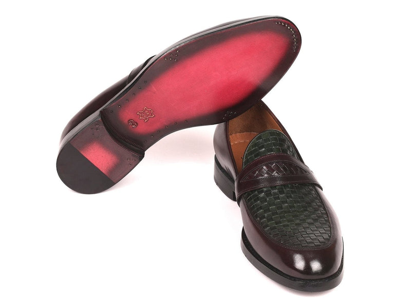 PAUL PARKMAN Paul Parkman Woven Leather Loafers Brown & Green (ID#548LF832)