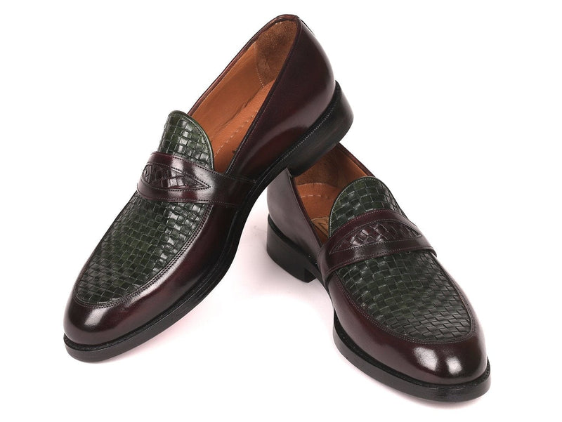 PAUL PARKMAN Paul Parkman Woven Leather Loafers Brown & Green (ID#548LF832)