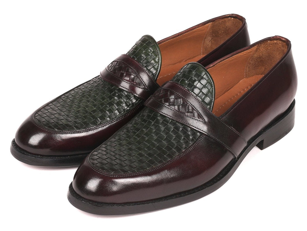 PAUL PARKMAN Paul Parkman Woven Leather Loafers Brown & Green (ID#548LF832)