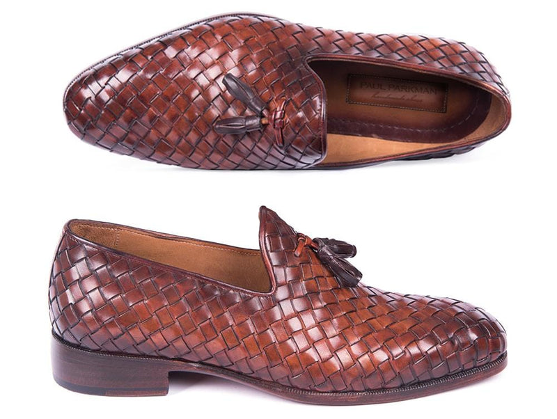 PAUL PARKMAN Paul Parkman Woven Leather Tassel Loafers Brown (ID#WVN88-BRW)