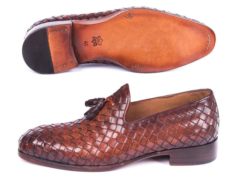 PAUL PARKMAN Paul Parkman Woven Leather Tassel Loafers Brown (ID#WVN88-BRW)