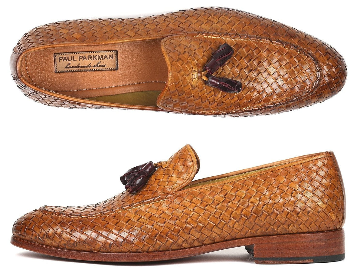 PAUL PARKMAN Paul Parkman Woven Leather Tassel Loafers Camel Colour  (ID#WVN44-CML)