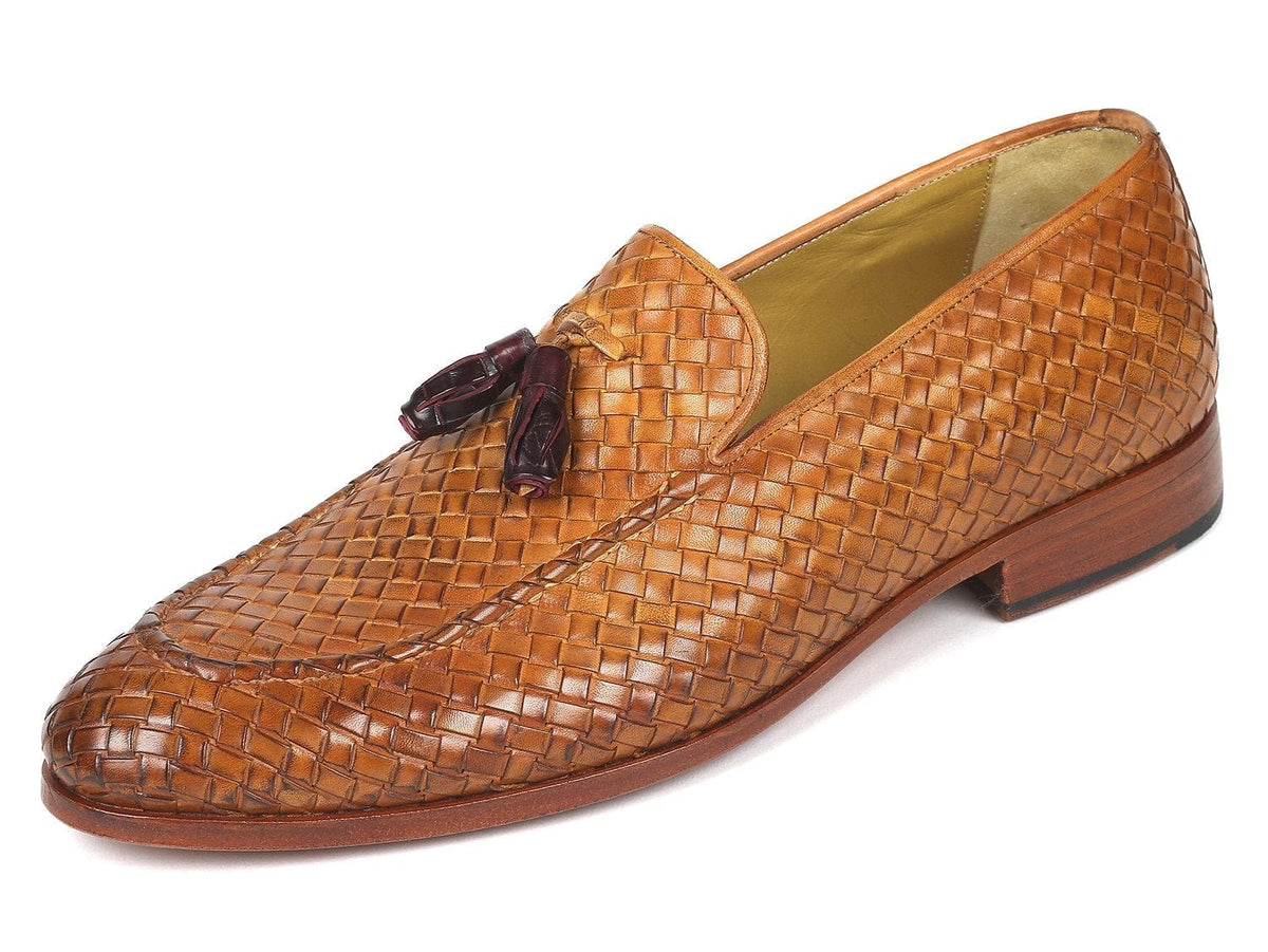 PAUL PARKMAN Paul Parkman Woven Leather Tassel Loafers Camel Colour  (ID#WVN44-CML)