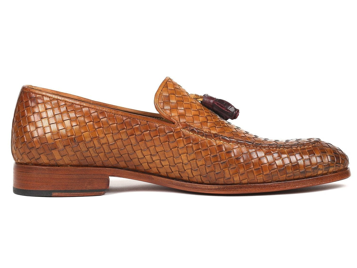 PAUL PARKMAN Paul Parkman Woven Leather Tassel Loafers Camel Colour  (ID#WVN44-CML)