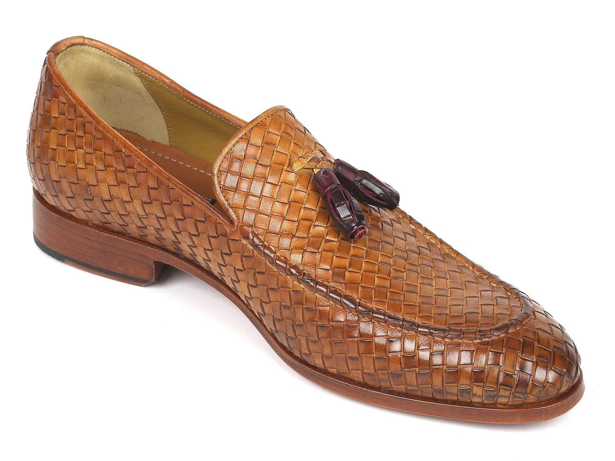 PAUL PARKMAN Paul Parkman Woven Leather Tassel Loafers Camel Colour  (ID#WVN44-CML)