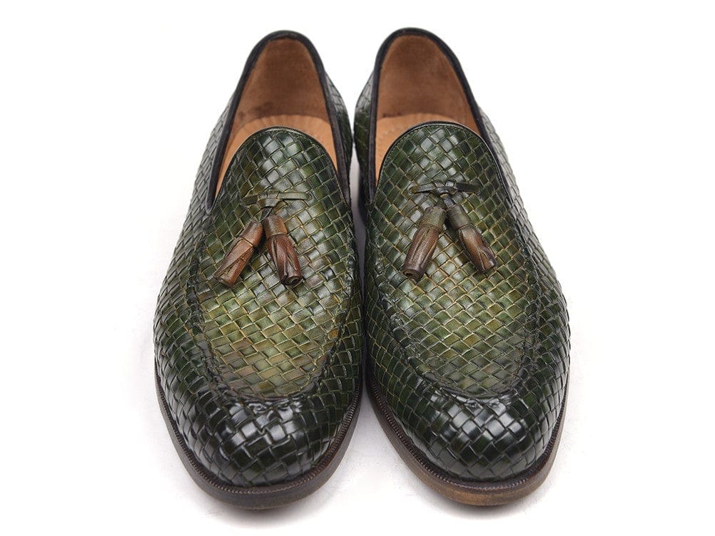 PAUL PARKMAN Paul Parkman Woven Leather Tassel Loafers Green  (ID#WVN44-GRN)