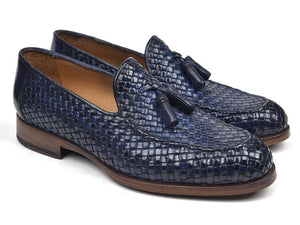 PAUL PARKMAN Paul Parkman Woven Leather Tassel Loafers Navy (ID#WVN44-NAVY)