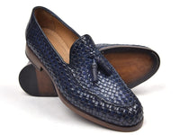 PAUL PARKMAN Paul Parkman Woven Leather Tassel Loafers Navy (ID#WVN44-NAVY)