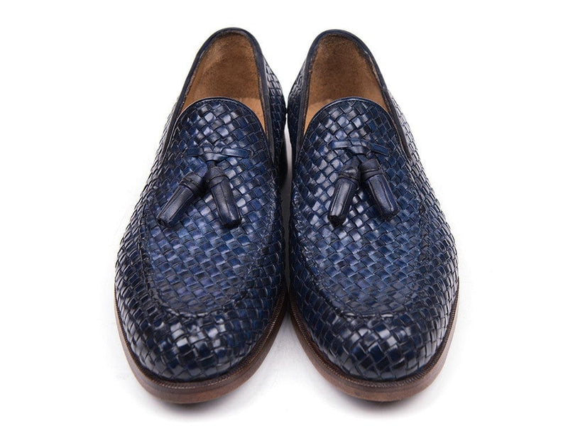 PAUL PARKMAN Paul Parkman Woven Leather Tassel Loafers Navy (ID#WVN44-NAVY)