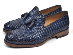 PAUL PARKMAN Paul Parkman Woven Leather Tassel Loafers Navy (ID#WVN44-NAVY)