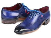 PAUL PARKMAN Shoes Paul Parkman Blue Leather Oxford Shoes Side Hand-Sewn (ID#018-BLU)