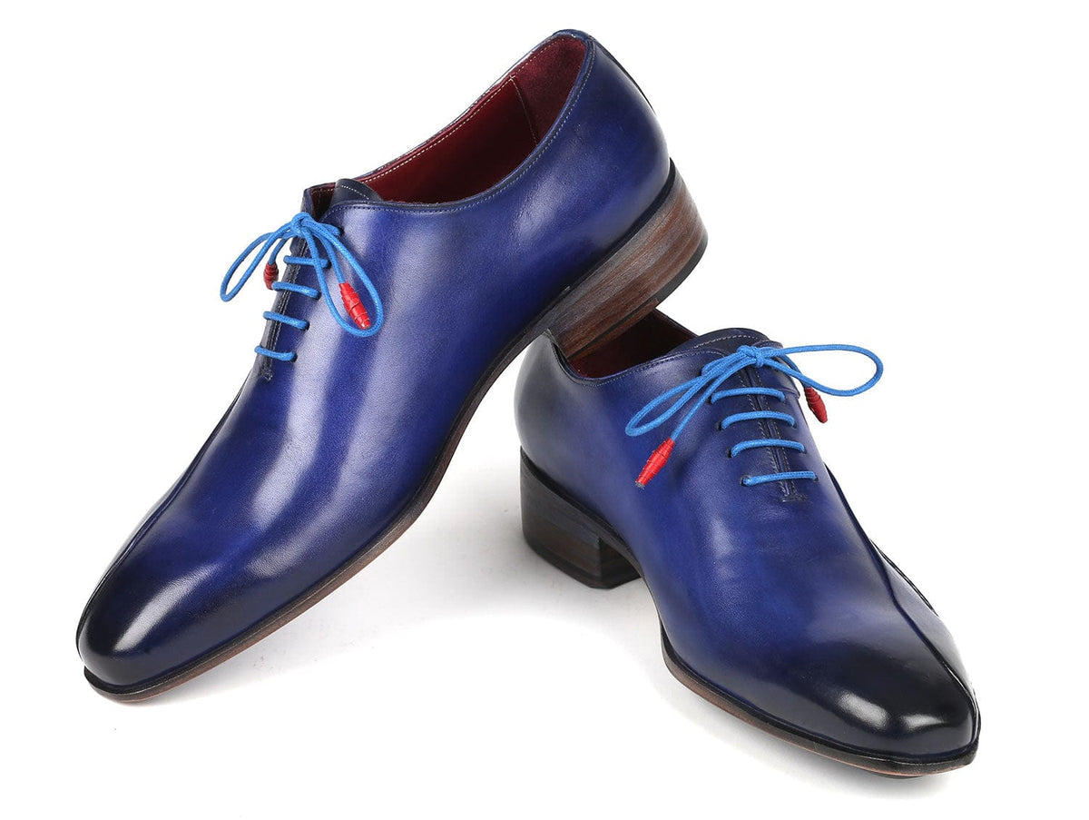 PAUL PARKMAN Shoes Paul Parkman Blue Leather Oxford Shoes Side Hand-Sewn (ID#018-BLU)