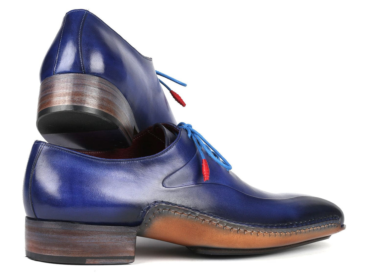 PAUL PARKMAN Shoes Paul Parkman Blue Leather Oxford Shoes Side Hand-Sewn (ID#018-BLU)