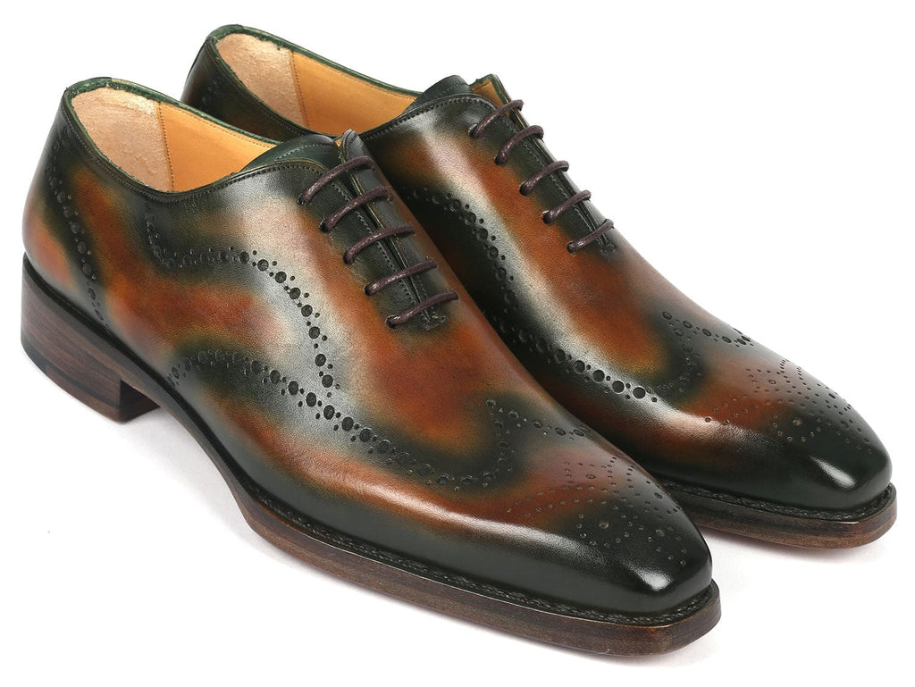 PAUL PARKMAN Shoes Paul Parkman Goodyear Welted Men's Brown & Green Oxford Shoes (ID#081-036)