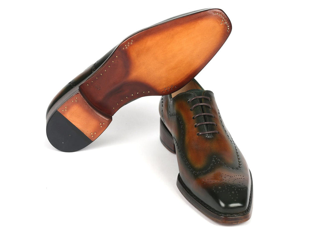 PAUL PARKMAN Shoes Paul Parkman Goodyear Welted Men's Brown & Green Oxford Shoes (ID#081-036)
