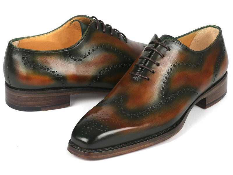 PAUL PARKMAN Shoes Paul Parkman Goodyear Welted Men's Brown & Green Oxford Shoes (ID#081-036)