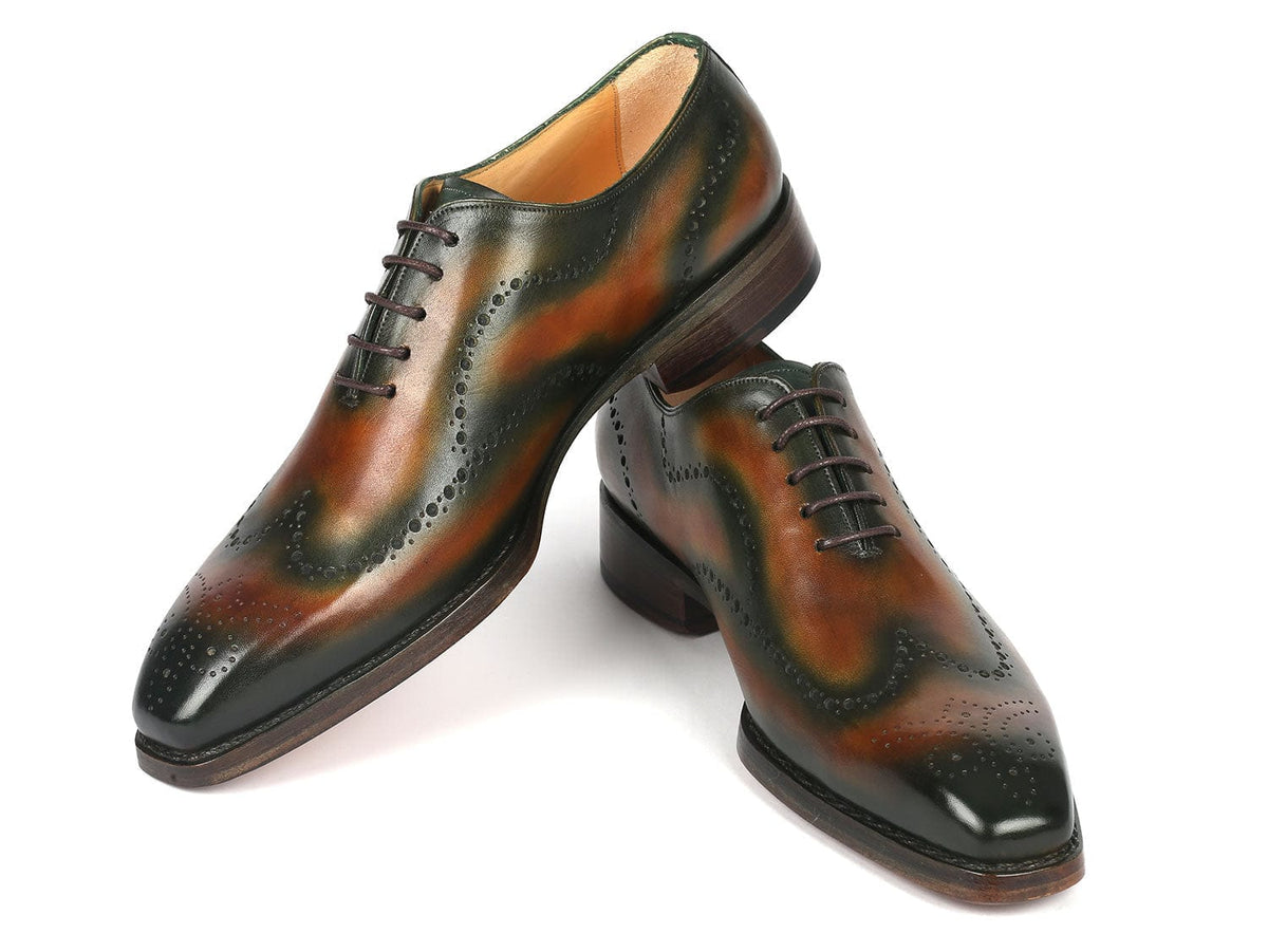 PAUL PARKMAN Shoes Paul Parkman Goodyear Welted Men's Brown & Green Oxford Shoes (ID#081-036)
