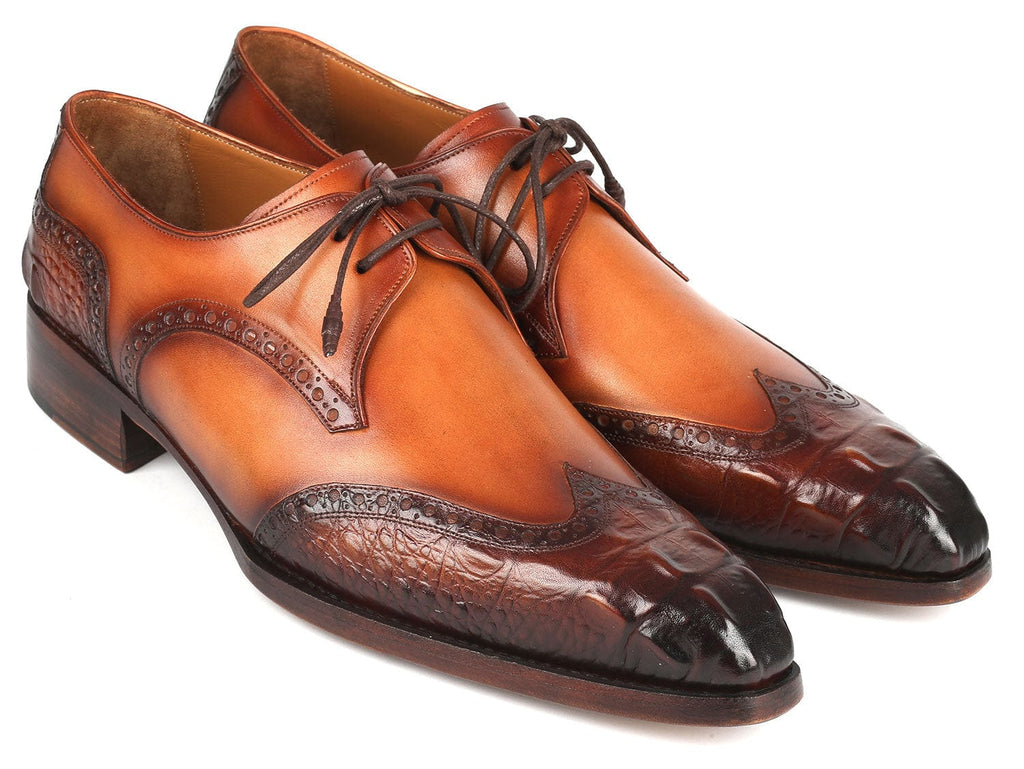 PAUL PARKMAN Shoes Paul Parkman Goodyear Welted Wingtip Derby Shoes Olive & Tan (ID#584-OLV)