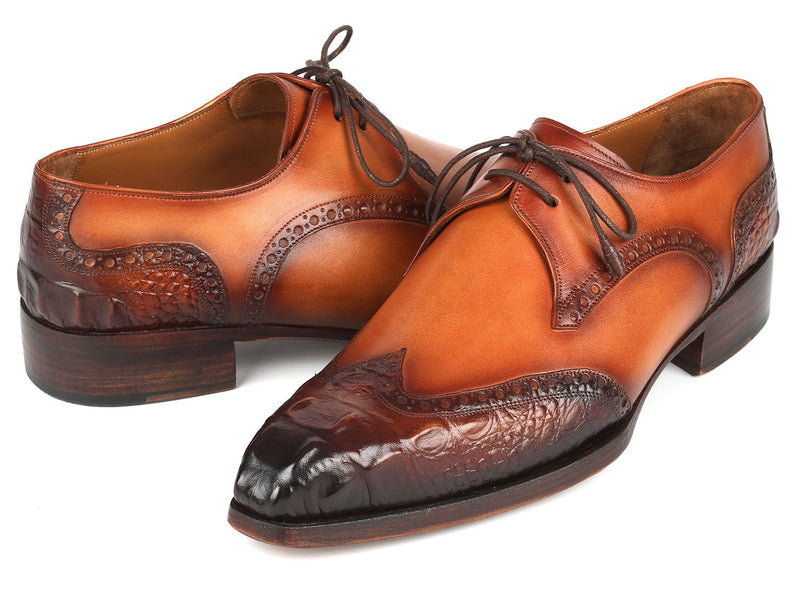 PAUL PARKMAN Shoes Paul Parkman Goodyear Welted Wingtip Derby Shoes Olive & Tan (ID#584-OLV)