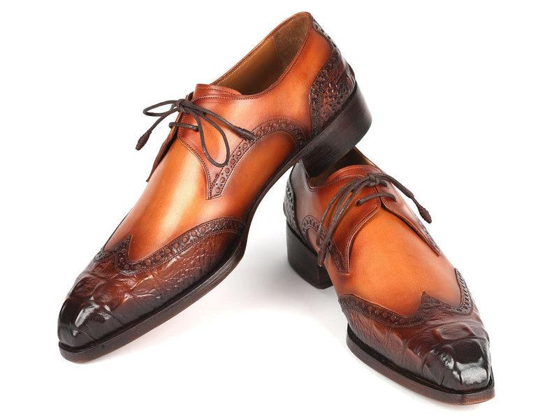 PAUL PARKMAN Shoes Paul Parkman Goodyear Welted Wingtip Derby Shoes Olive & Tan (ID#584-OLV)