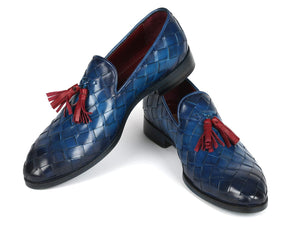 PAUL PARKMAN Shoes Paul Parkman Men's Big Braided Tassel Loafers Blue (ID#6623-BLU)