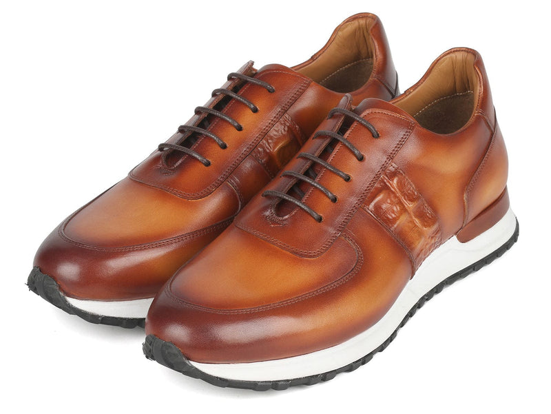 PAUL PARKMAN Shoes Paul Parkman Men's Brown Hand-Painted Sneakers (ID#LP208BRW)