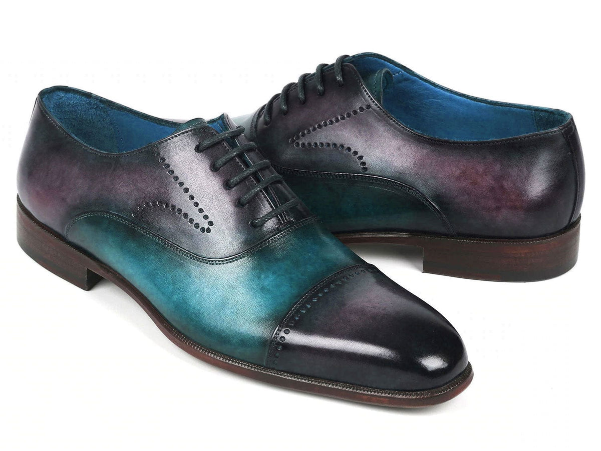 PAUL PARKMAN Shoes Paul Parkman Men's Cap Toe Oxfords Purple & Turquoise (ID#314-PRPTRQ)