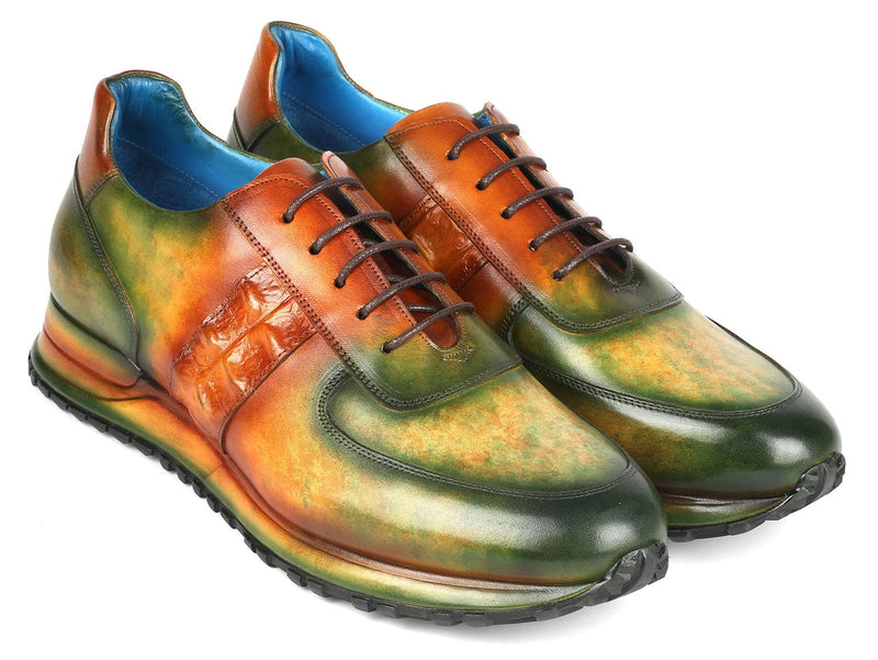 PAUL PARKMAN Shoes Paul Parkman Men's Green & Brown Patina Sneakers (ID#LP207GRB)
