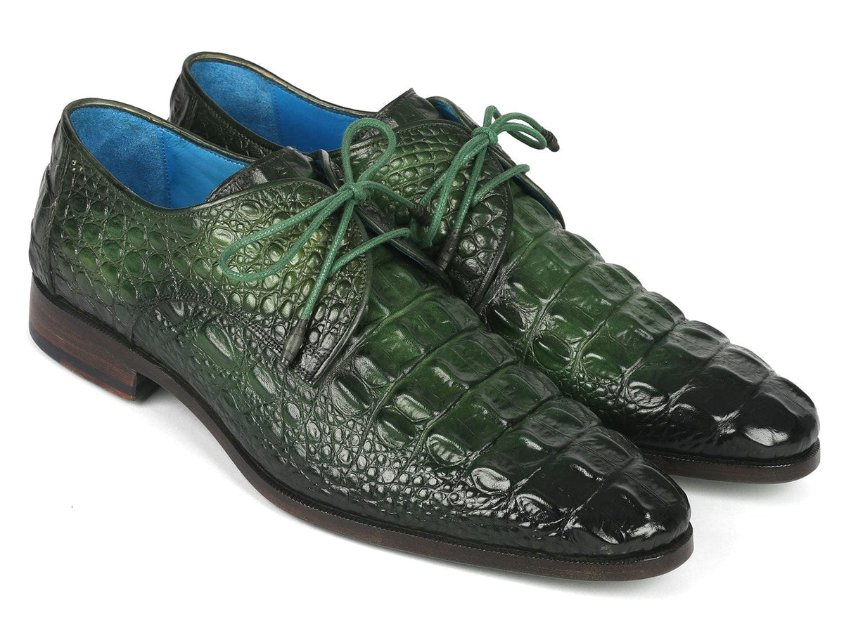 PAUL PARKMAN Shoes Paul Parkman Men's Green Croco Textured Leather Derby Shoes (ID#1438GRN)