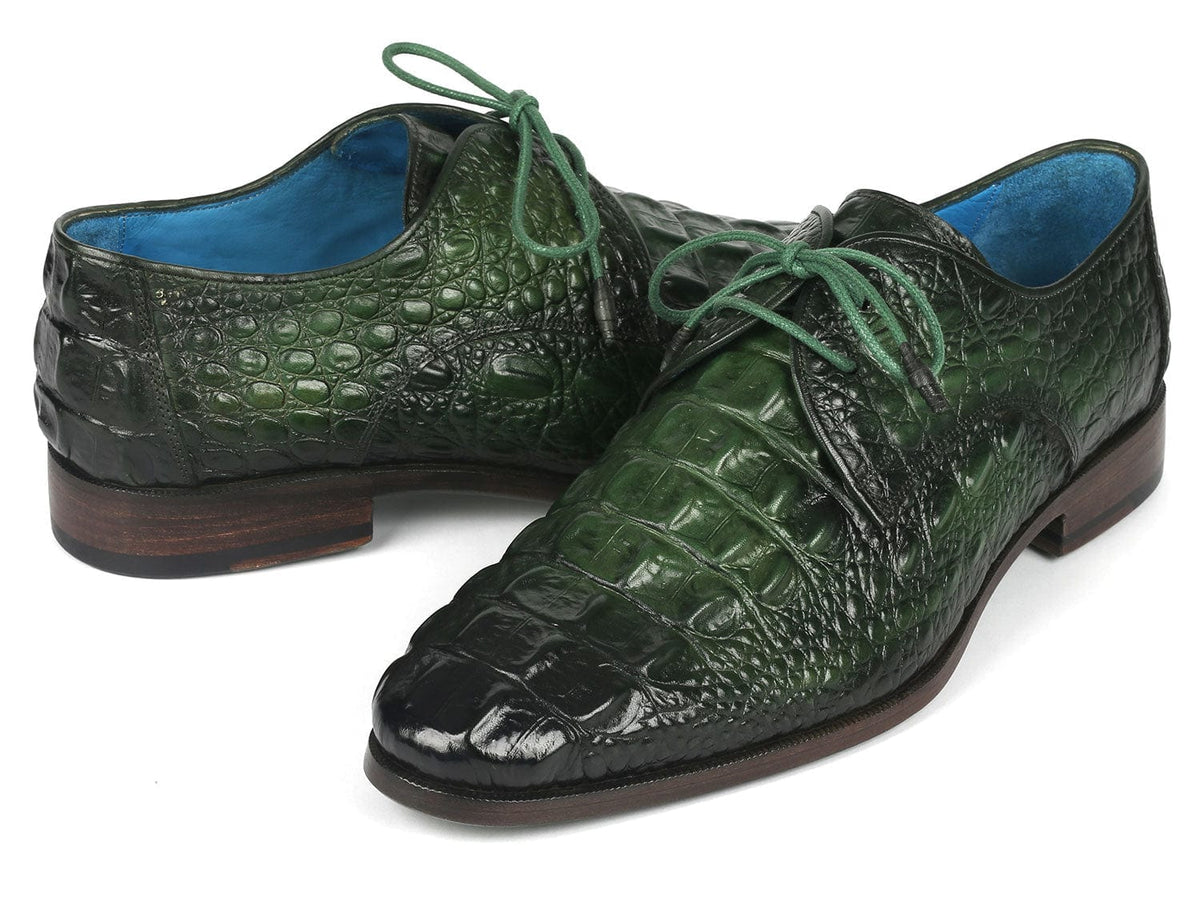 PAUL PARKMAN Shoes Paul Parkman Men's Green Croco Textured Leather Derby Shoes (ID#1438GRN)