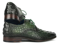 PAUL PARKMAN Shoes Paul Parkman Men's Green Croco Textured Leather Derby Shoes (ID#1438GRN)